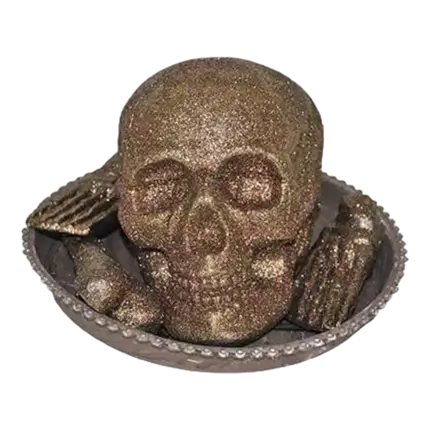 tray with bones and luminous skull GOLD 35cm