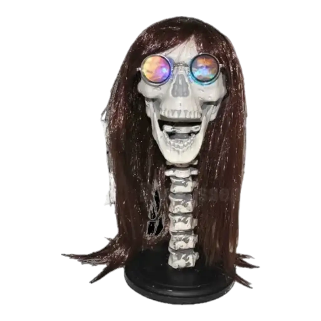 Skeleton head with wig and glasses 43cm