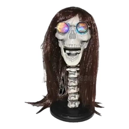 Skeleton head with wig and glasses 43cm