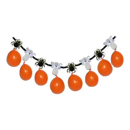 Ghostly spider garland with 8 orange balloons 140cm