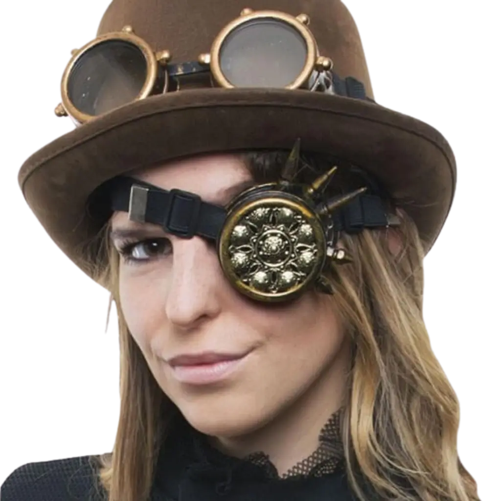 Golden steampunk monocle with motifs and spikes