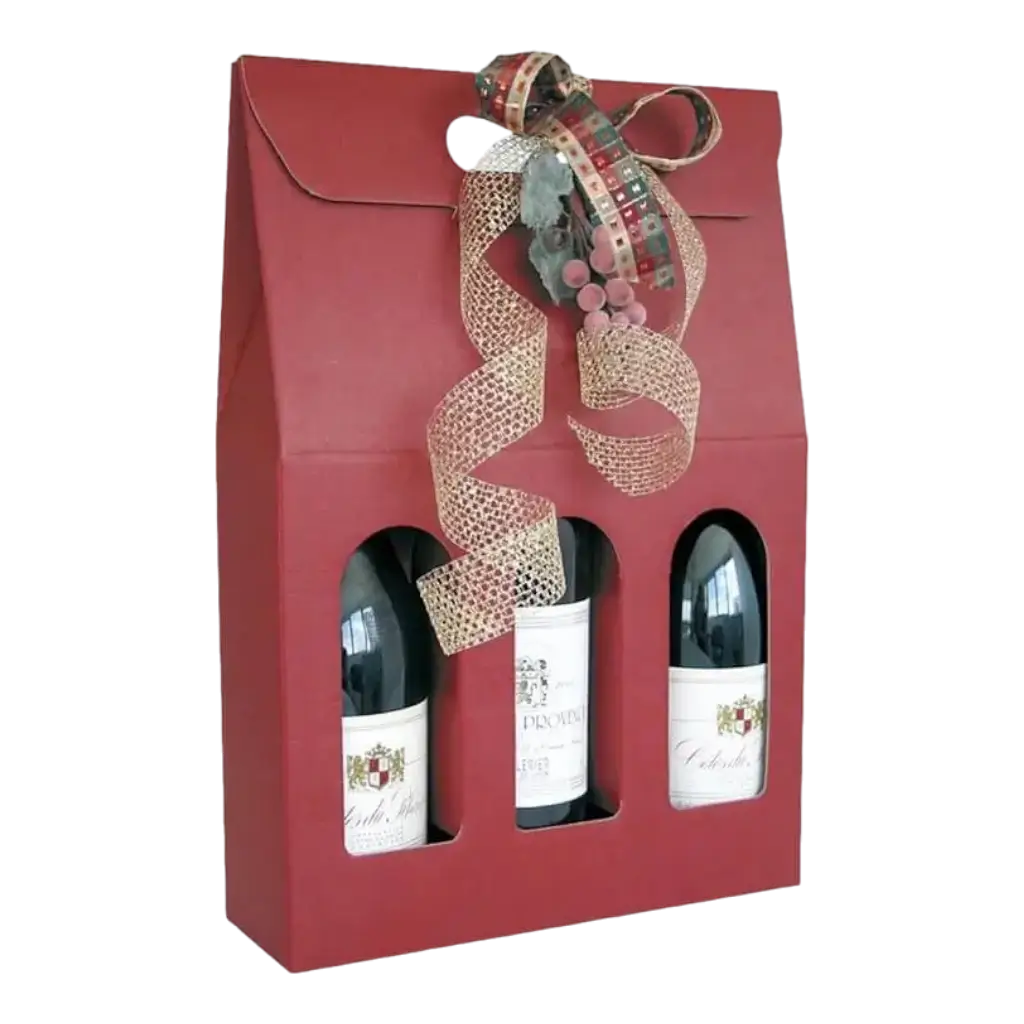 Box 3 Bottles with Handle Bordeaux Colour