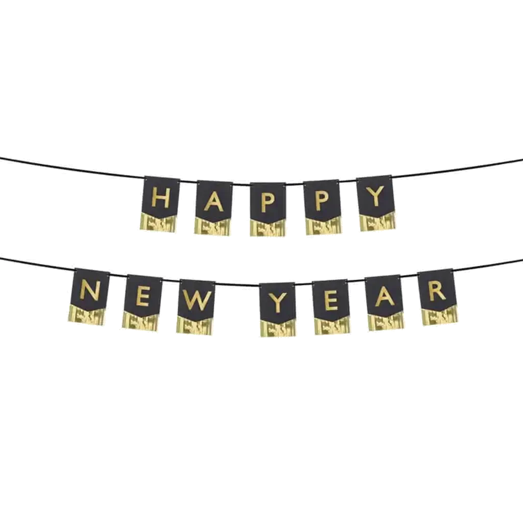 HAPPY NEW YEAR Garland - Black and Gold - 135x16,5 cm