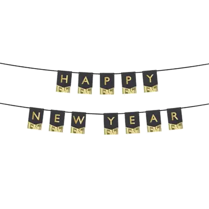 HAPPY NEW YEAR Garland - Black and Gold - 135x16,5 cm