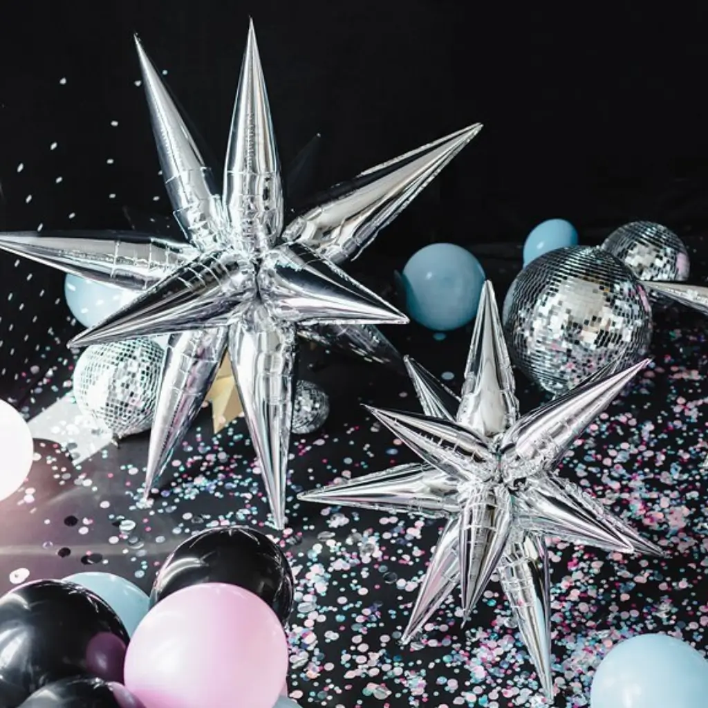 3D Star Balloon - Mylar - Silver 95cm