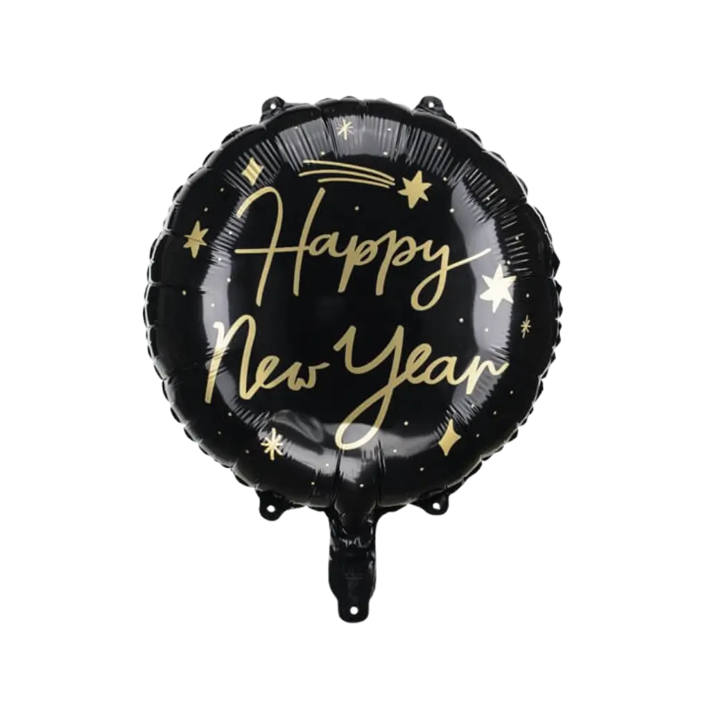 Aluminum balloon - HAPPY NEW YEAR - Black and Gold - 45cm