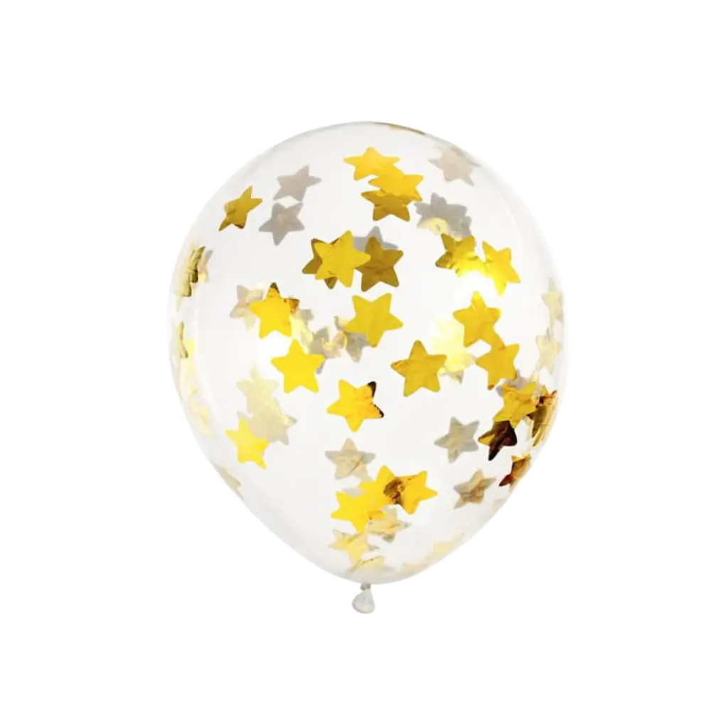 Set of 6 Transparent Confetti Balloons - Gold Star - 30cm