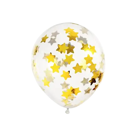 Set of 6 Transparent Confetti Balloons - Gold Star - 30cm