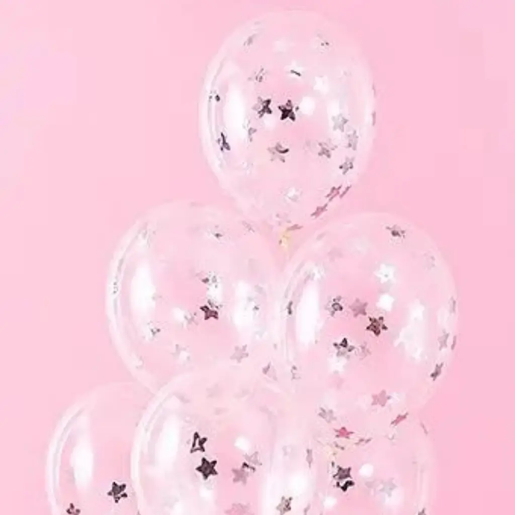 Set of 6 Transparent Confetti Balloons - Silver Star - 30cm