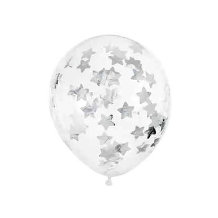 Set of 6 Transparent Confetti Balloons - Silver Star - 30cm