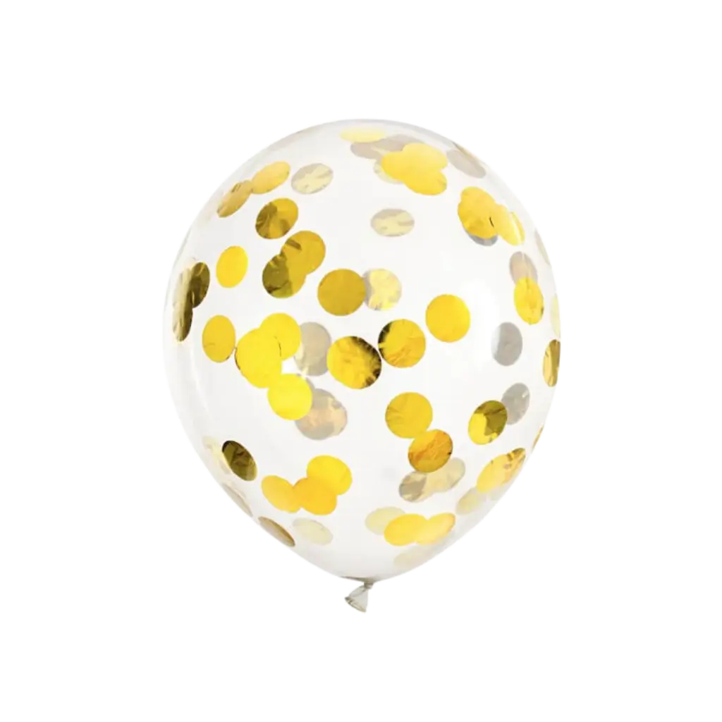 Set of 6 Transparent Confetti Balloons - Gold Round - 30cm