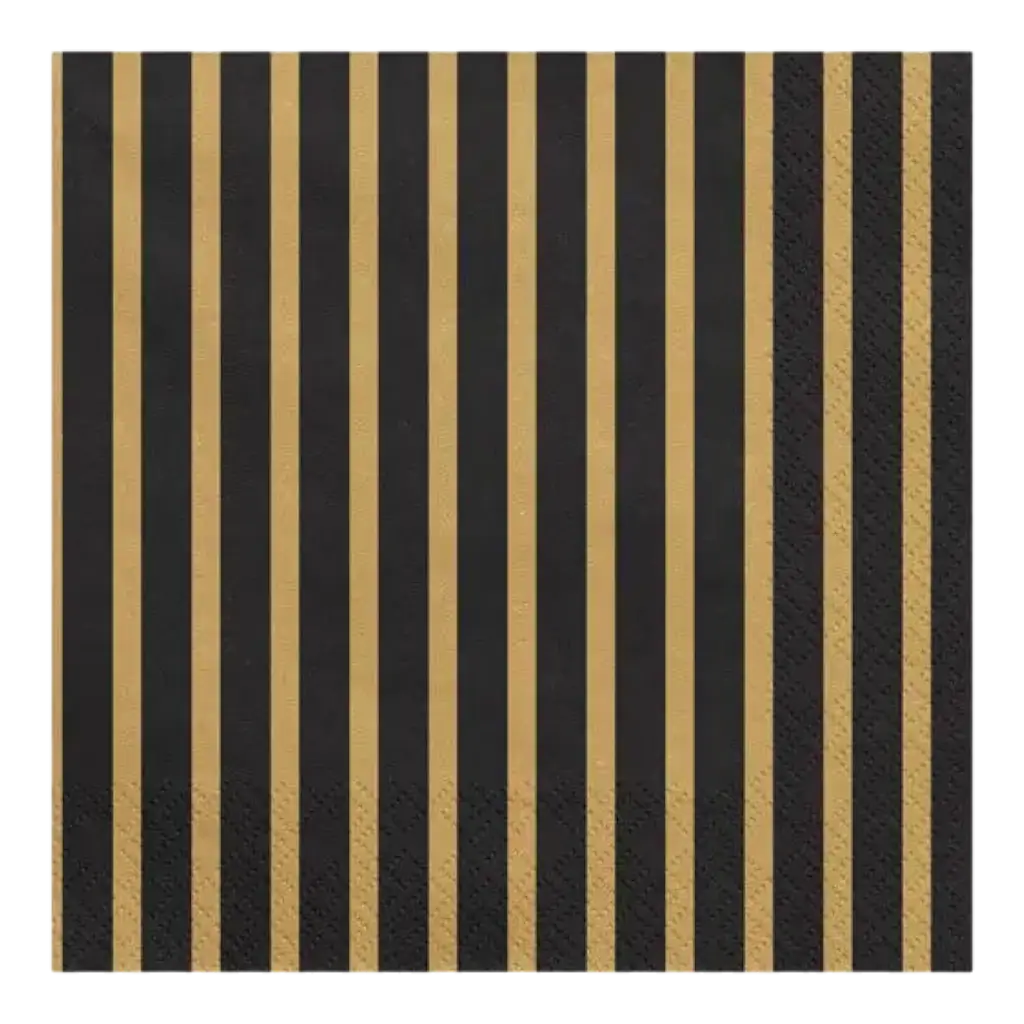 Black and Gold Striped Paper Napkin (Pack of 20)