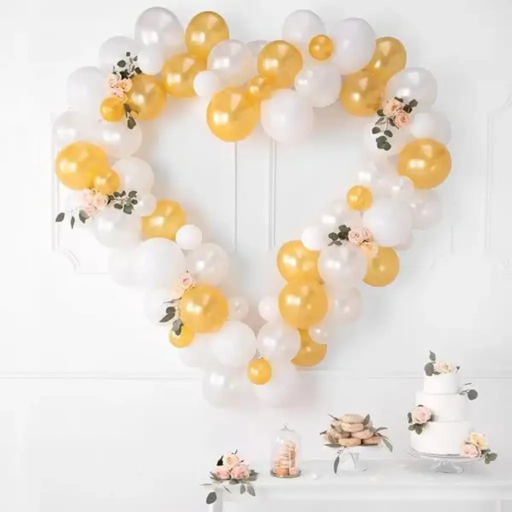 Balloon Garland + Stand - White & Gold Heart - 160cm