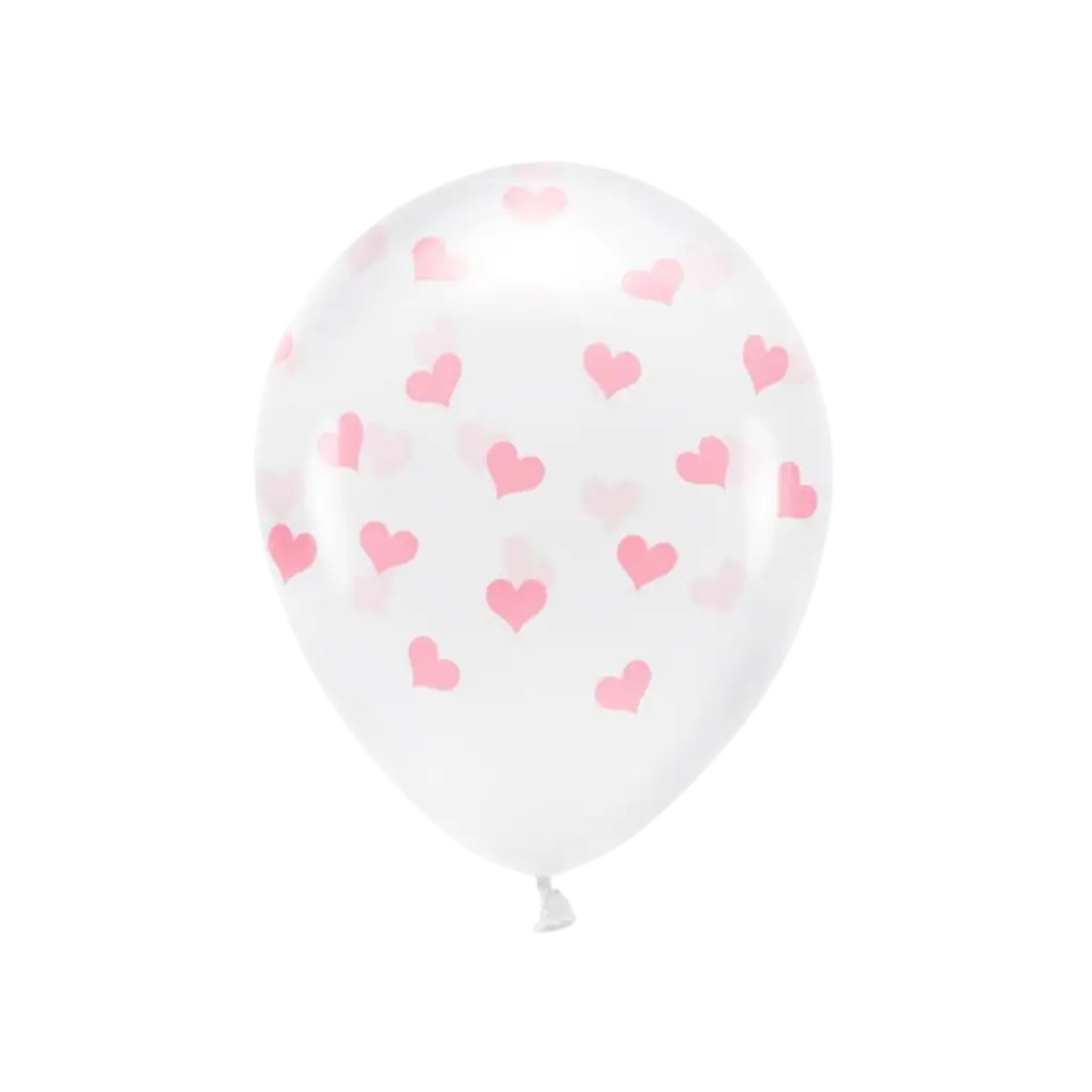 Set of 6 Transparent Balloons - Pink Heart - 100% BIODEGRADABLE