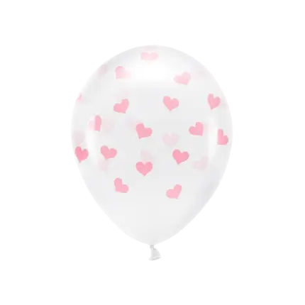 Set of 6 Transparent Balloons - Pink Heart - 100% BIODEGRADABLE