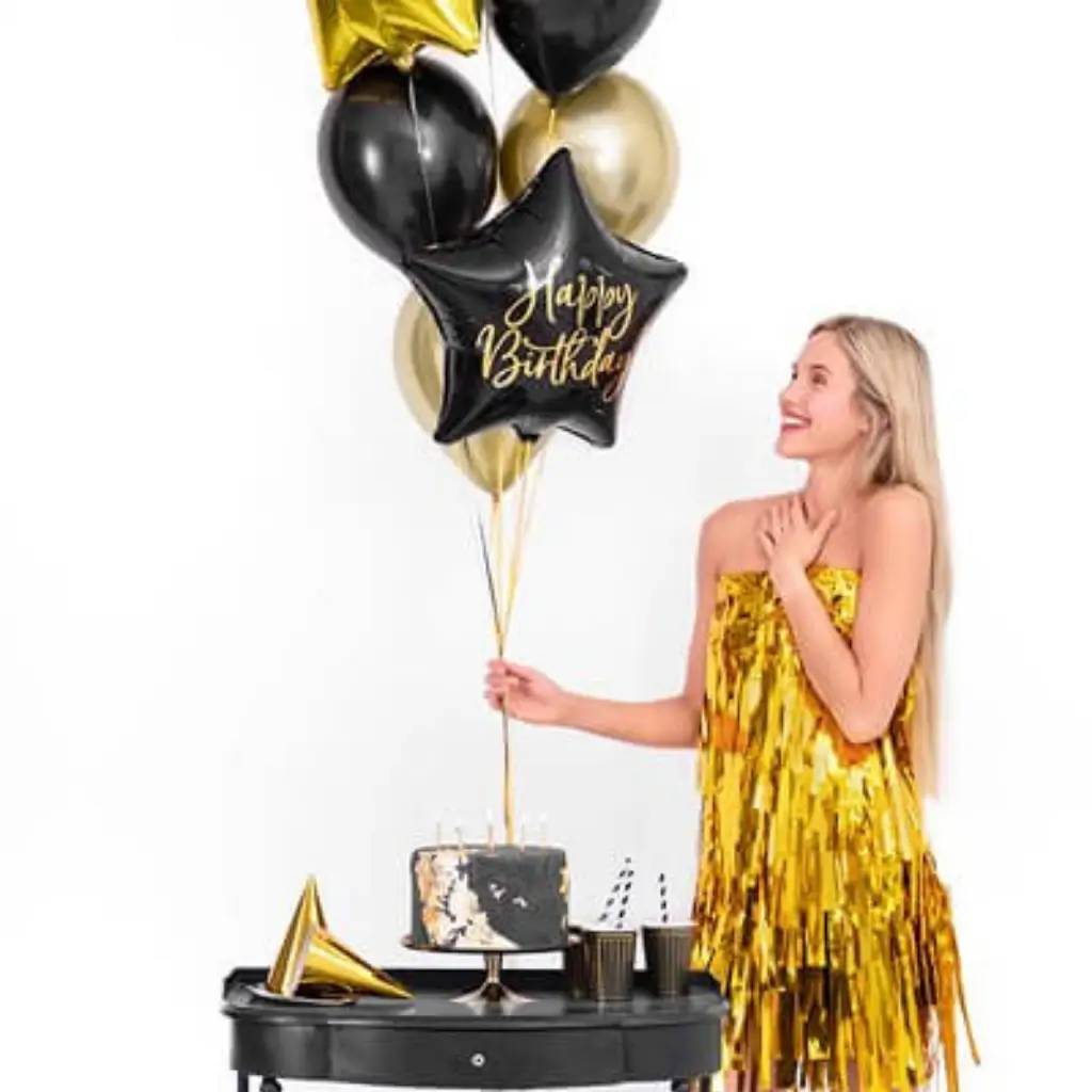 Star Mylar Balloon - Happy Birthday - Black and Gold 40cm