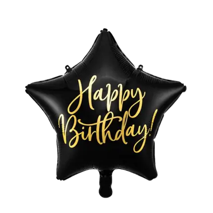 Star Mylar Balloon - Happy Birthday - Black and Gold 40cm