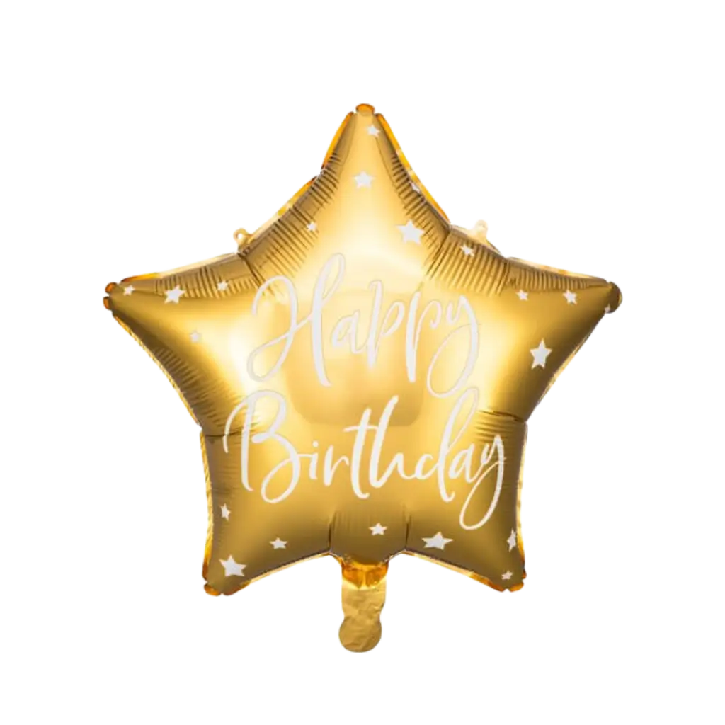 Star Mylar Balloon - Happy Birthday - Gold & White - 40cm