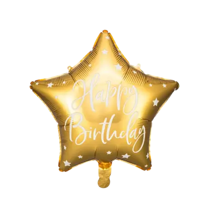 Star Mylar Balloon - Happy Birthday - Gold & White - 40cm