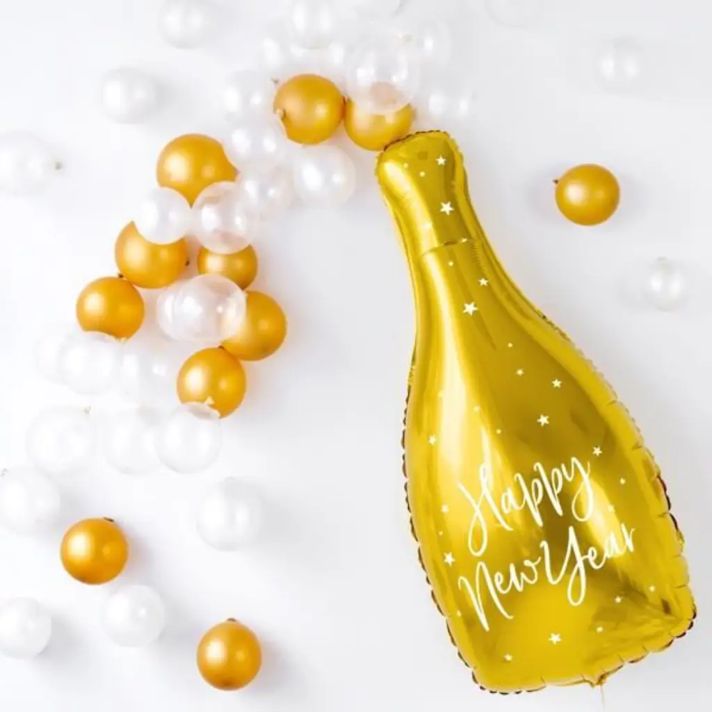 Bottle Foil Balloon - Happy New Year - Gold - 32x82cm