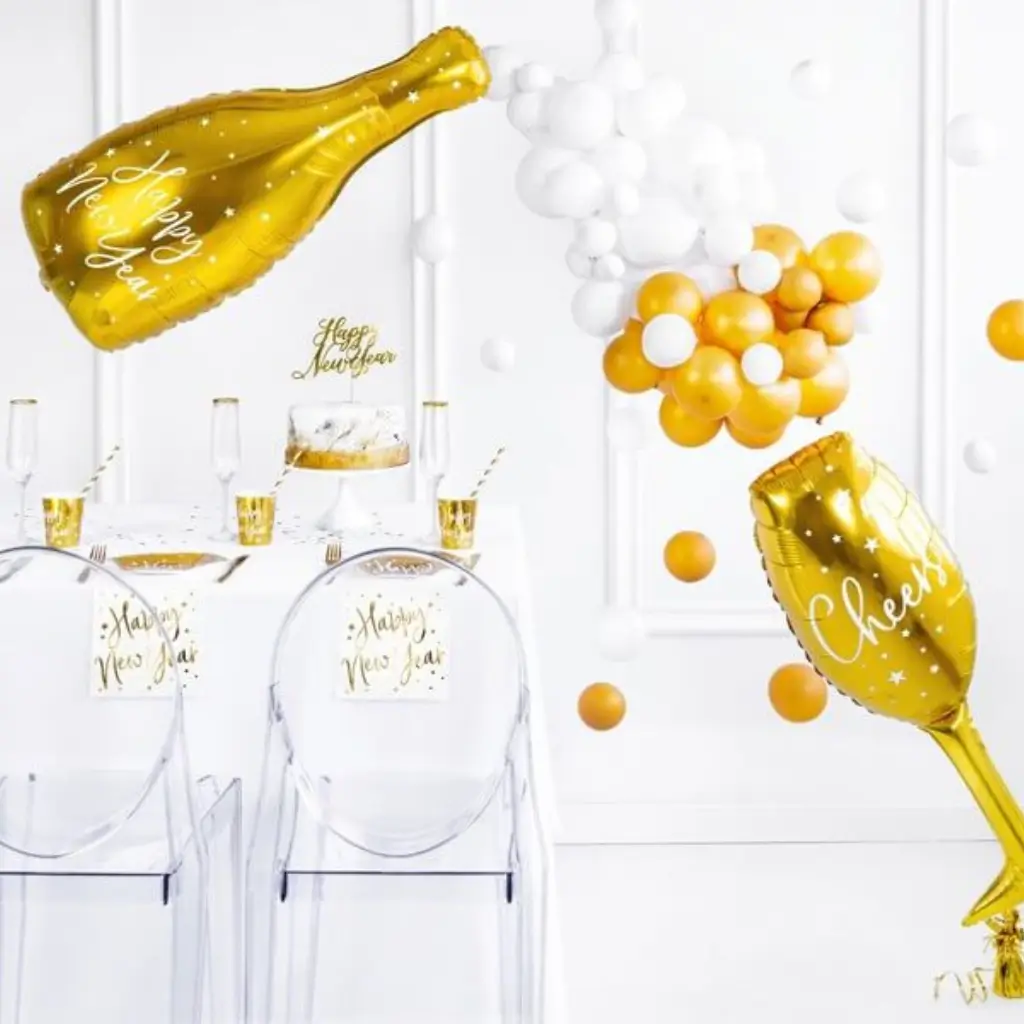 Bottle Foil Balloon - Happy New Year - Gold - 32x82cm
