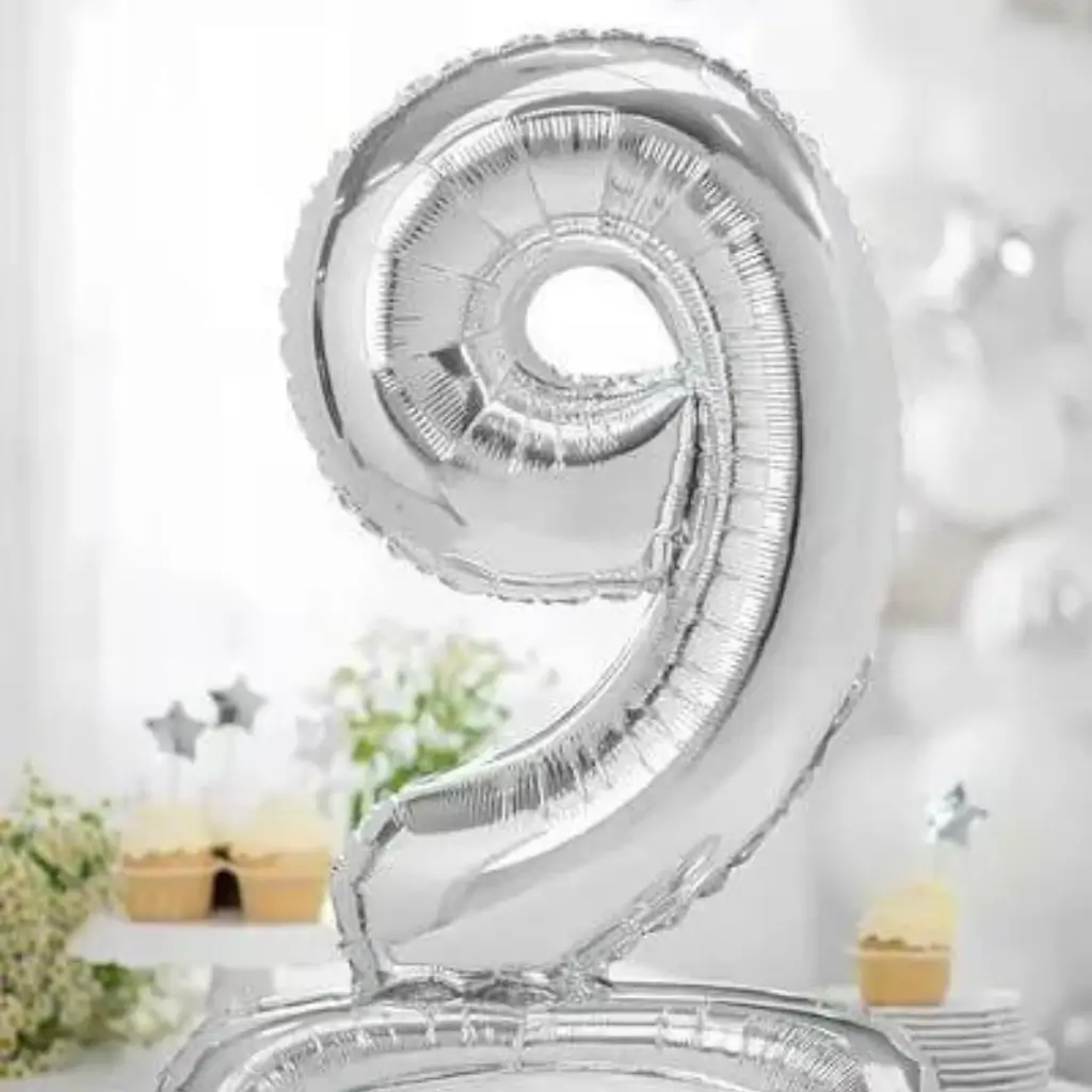Number 9 birthday balloon + Silver Stand 70cm