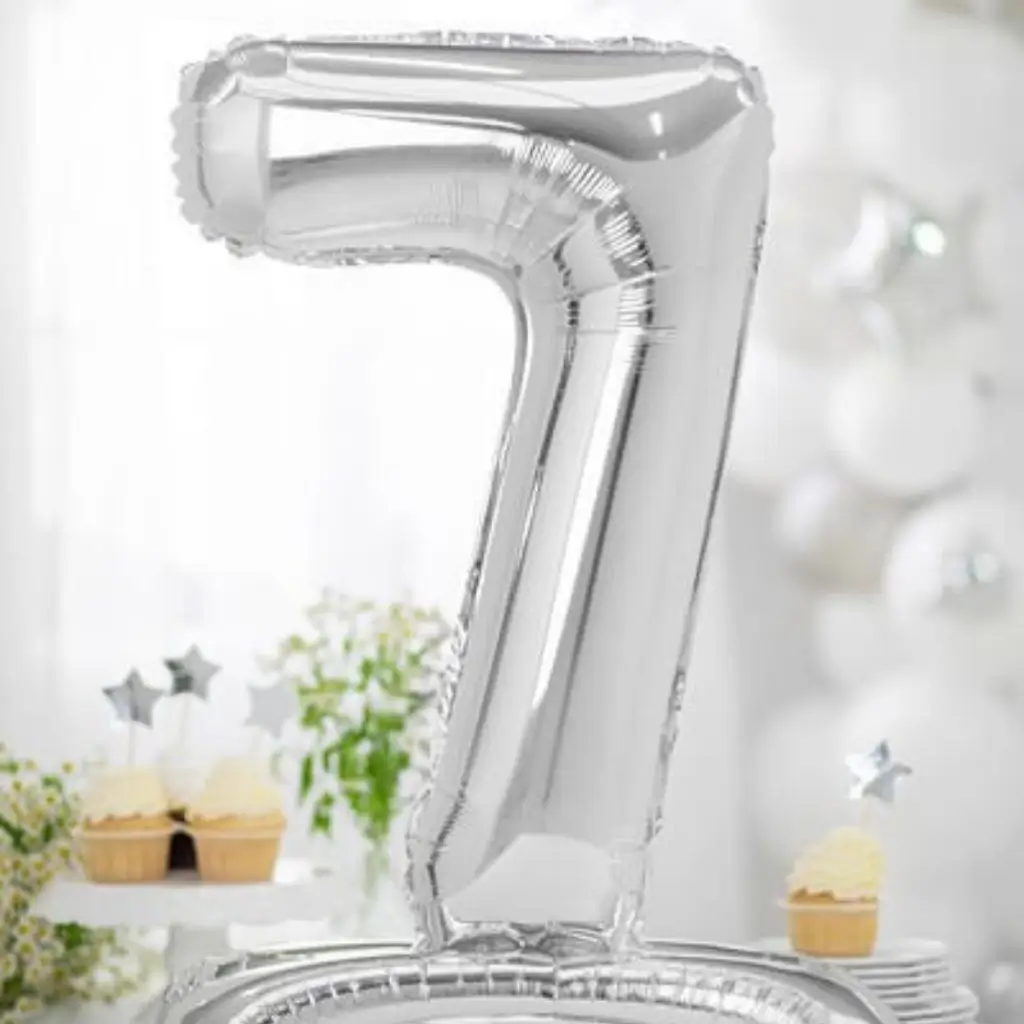 Number 7 birthday balloon + Silver Stand 70cm