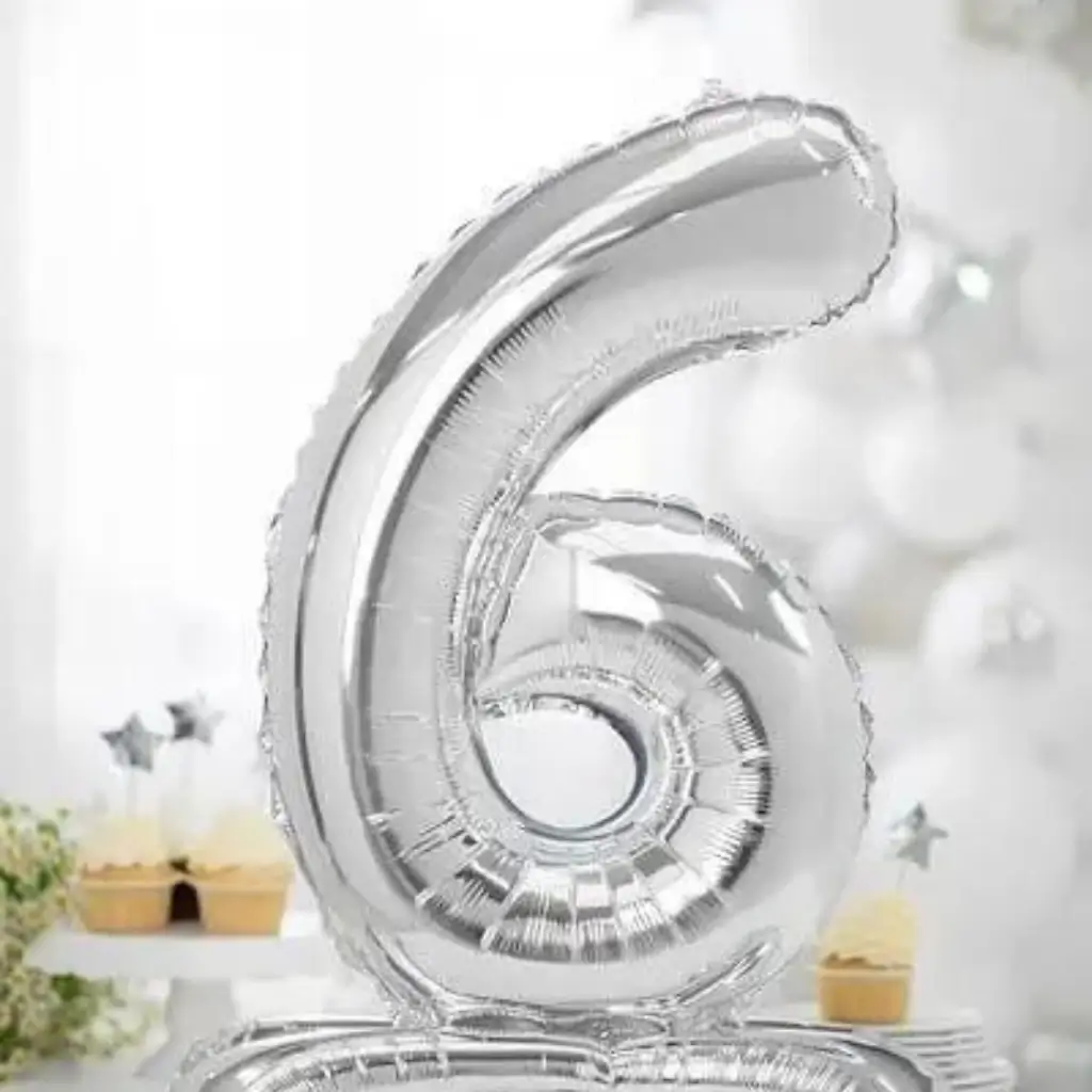 Number 6 birthday balloon + Silver Stand 70cm
