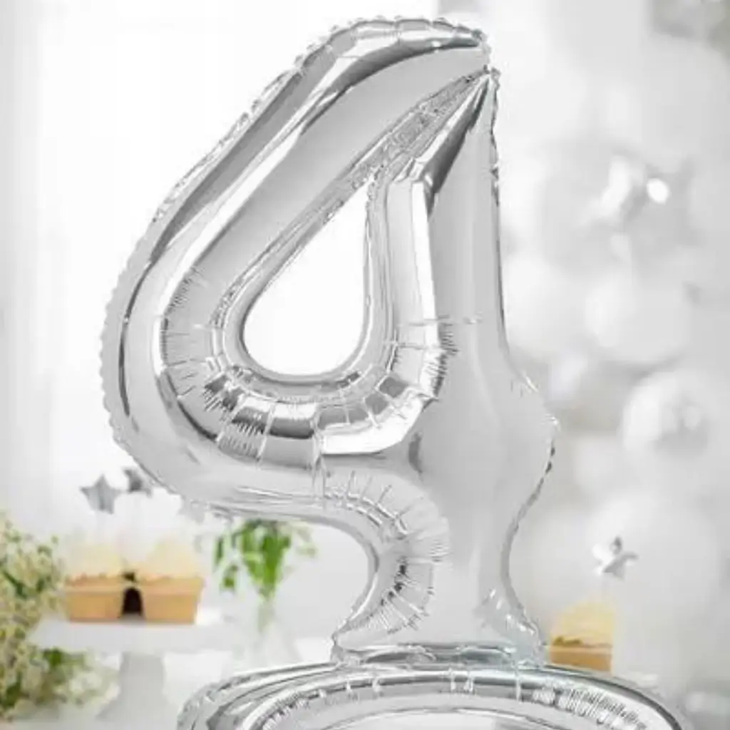 Number 4 birthday balloon + Silver Stand 70cm