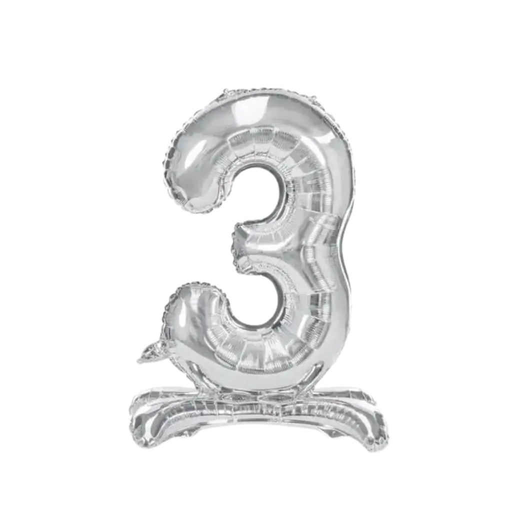 Number 3 birthday balloon + Silver Stand 70cm