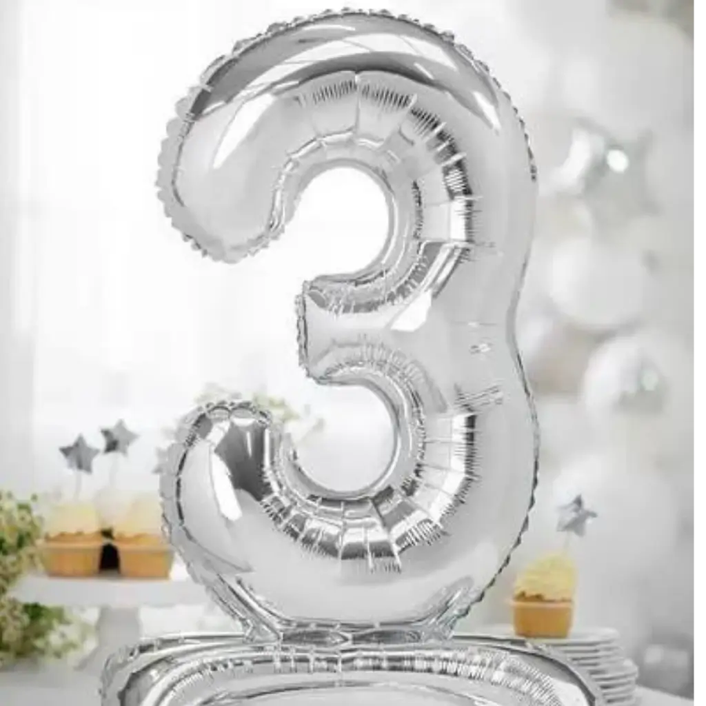 Number 3 birthday balloon + Silver Stand 70cm