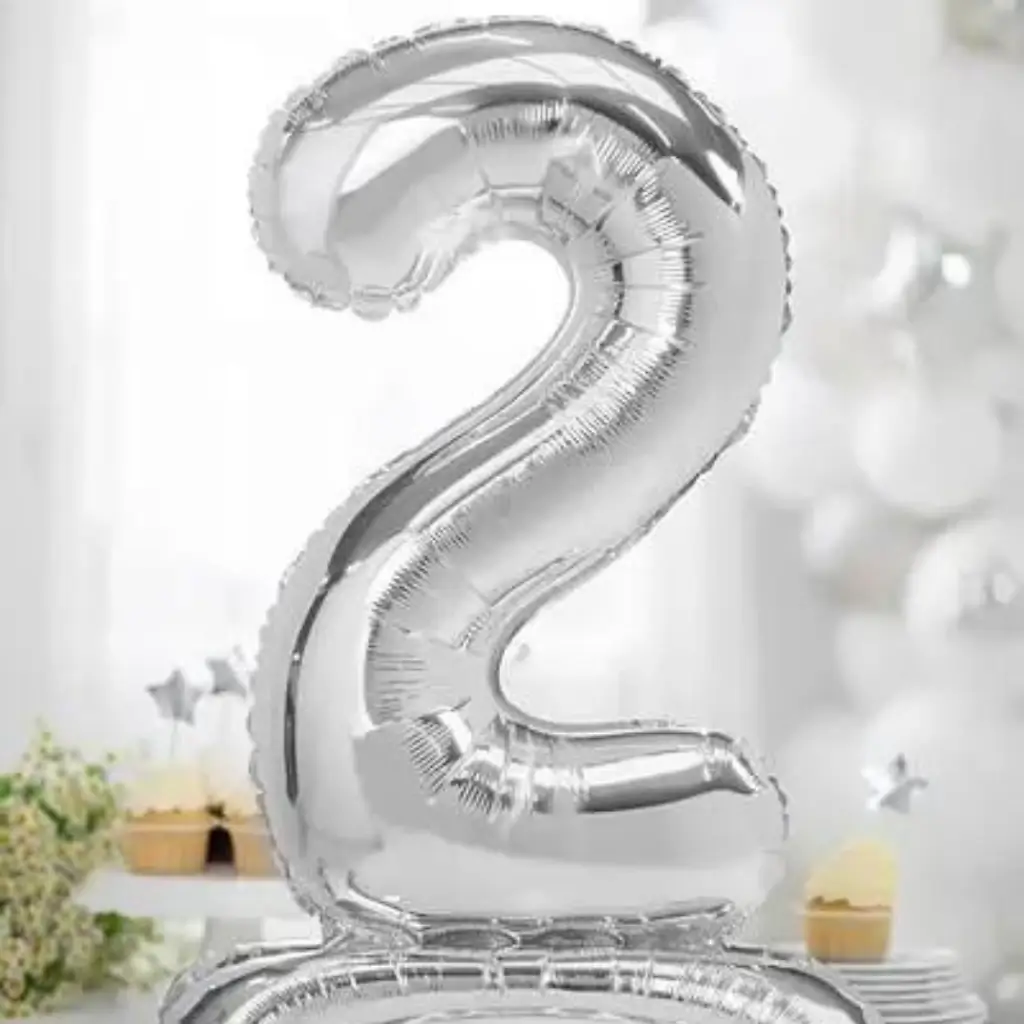 Number 2 birthday balloon + Silver Stand 70cm
