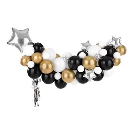 Gold and Black Balloon Arch + Silver Stars - 167x135cm