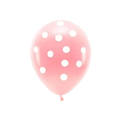 Set of 6 Balloons - Pink with White Dots - 100% BIODEGRADABLE