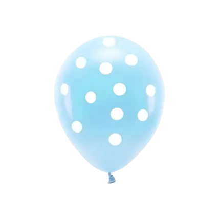 Set of 6 Balloons - Blue with White Polka Dots - 100% BIODEGRADABLE