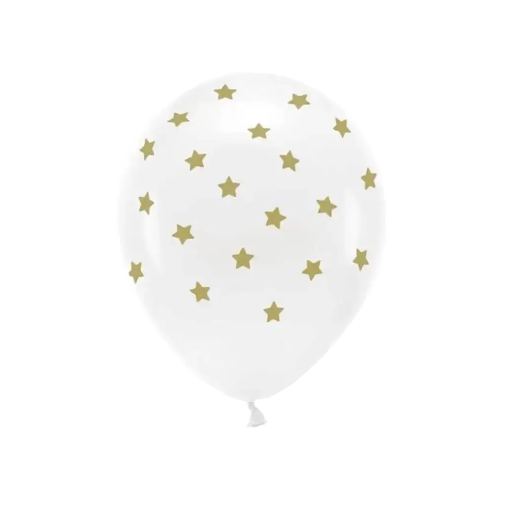 Set of 6 Balloons - White + Gold Stars - 100% BIODEGRADABLE