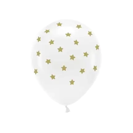 Set of 6 Balloons - White + Gold Stars - 100% BIODEGRADABLE