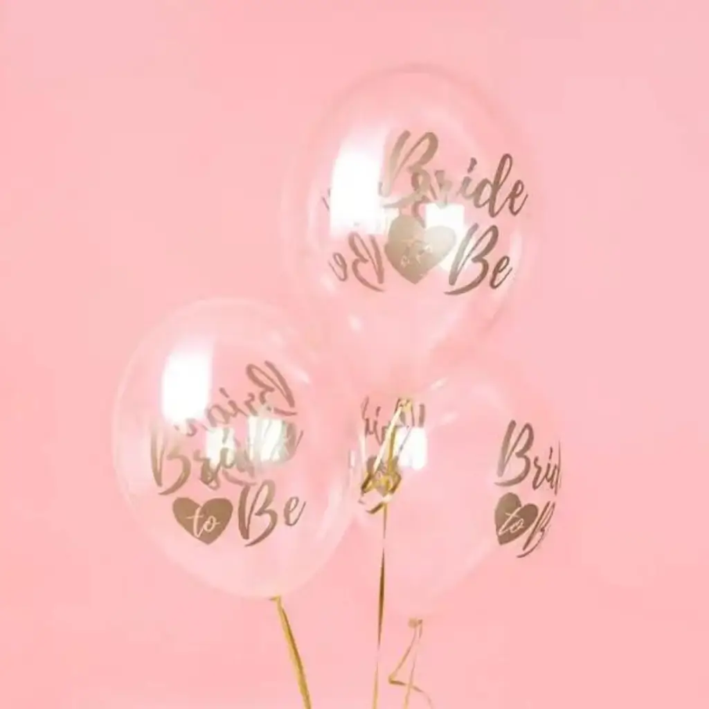 6 transparent balloons with inscription BRIDE TO BE Gold