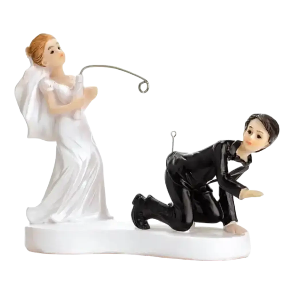 Couple wedding figurine with fishing rod
