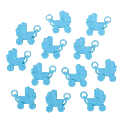 12 blue plastic strollers 4x3.5cm