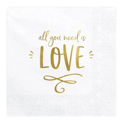 White paper towel All you Need is Love (Set of 20)