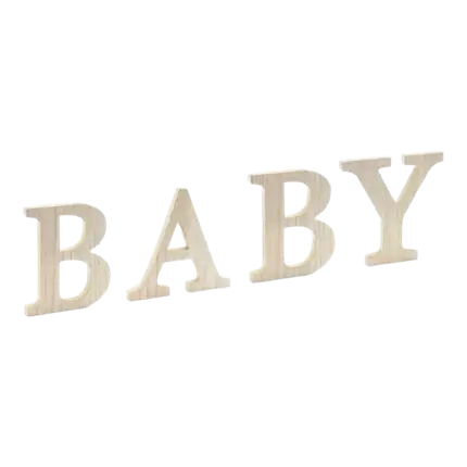 Wooden panel with inscription BABY - 16,5 to 21,5x19,5cm