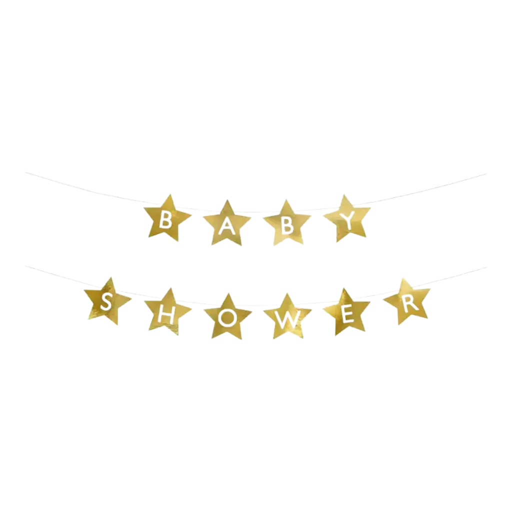 Gold Star Garland with inscription "BABY SHOWER" - 3m