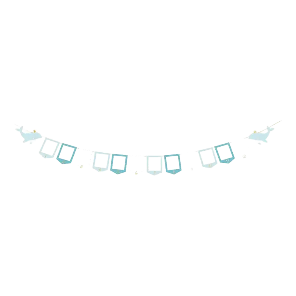 Blue photo holder garland with whale motif 3m