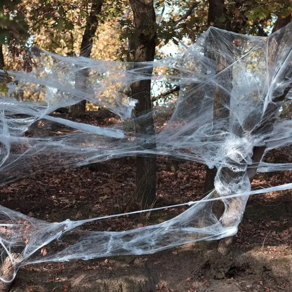 White Spider Web with Spiders Halloween Decoration