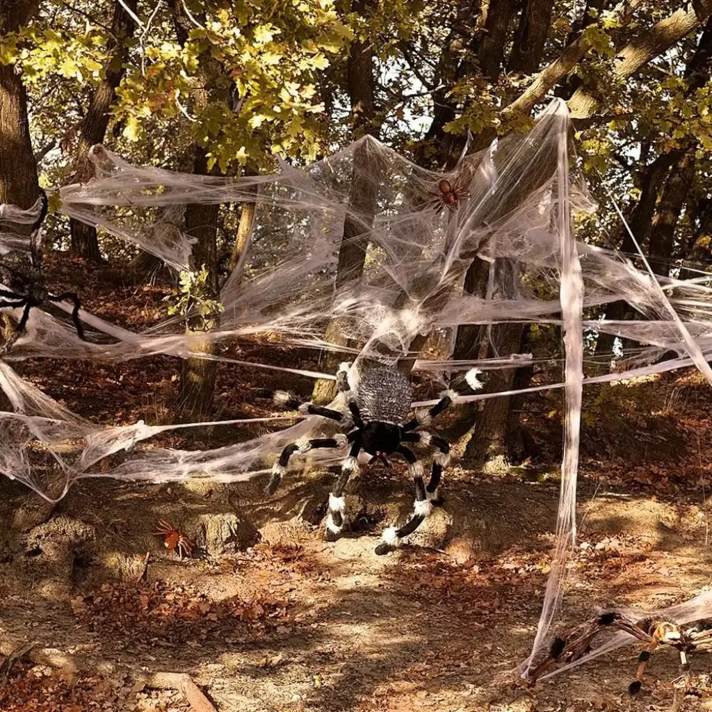 White Spider Web with Spiders Halloween Decoration