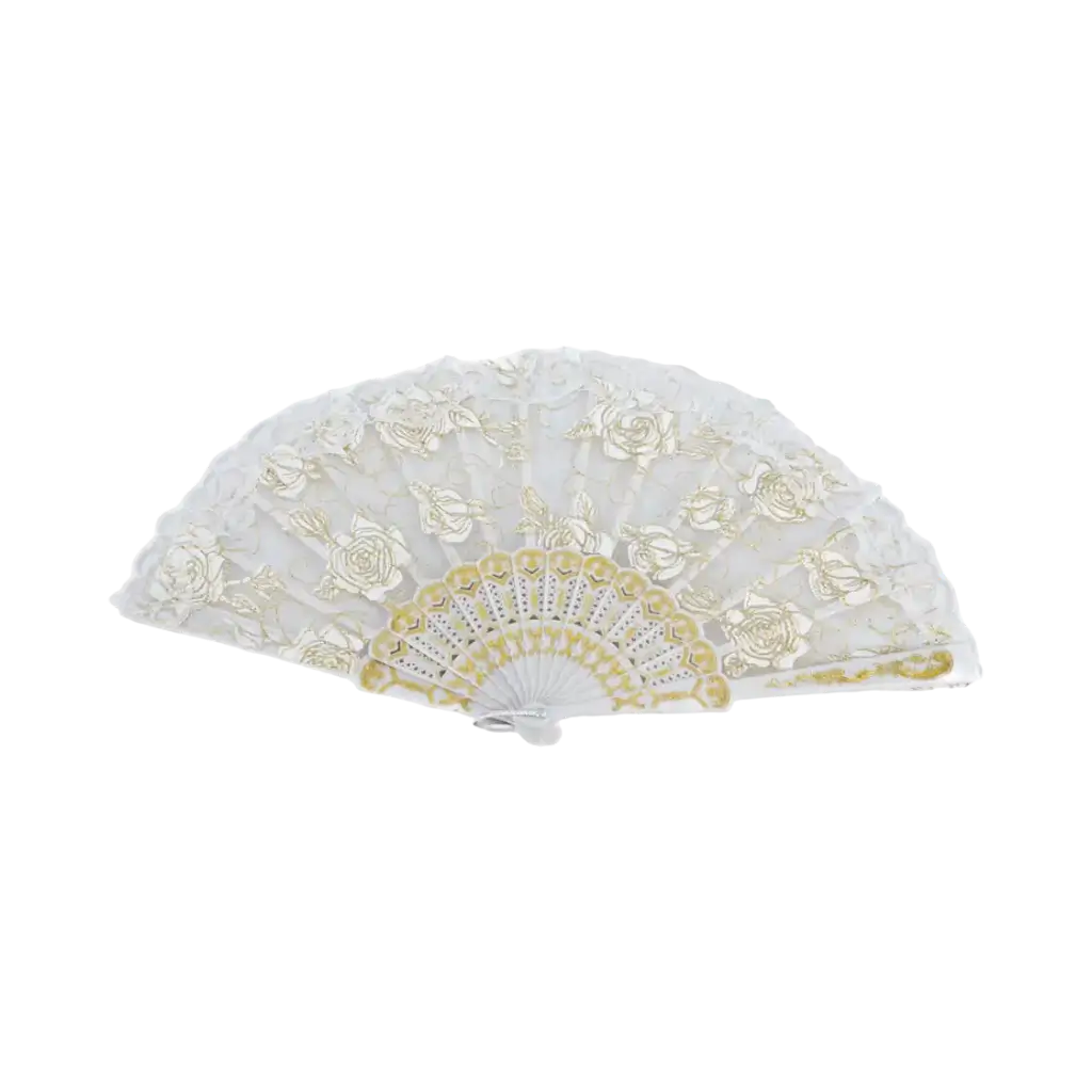 White and gold lace fan 43cm