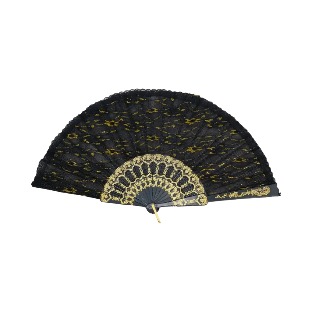 Black and gold lace fan 43cm
