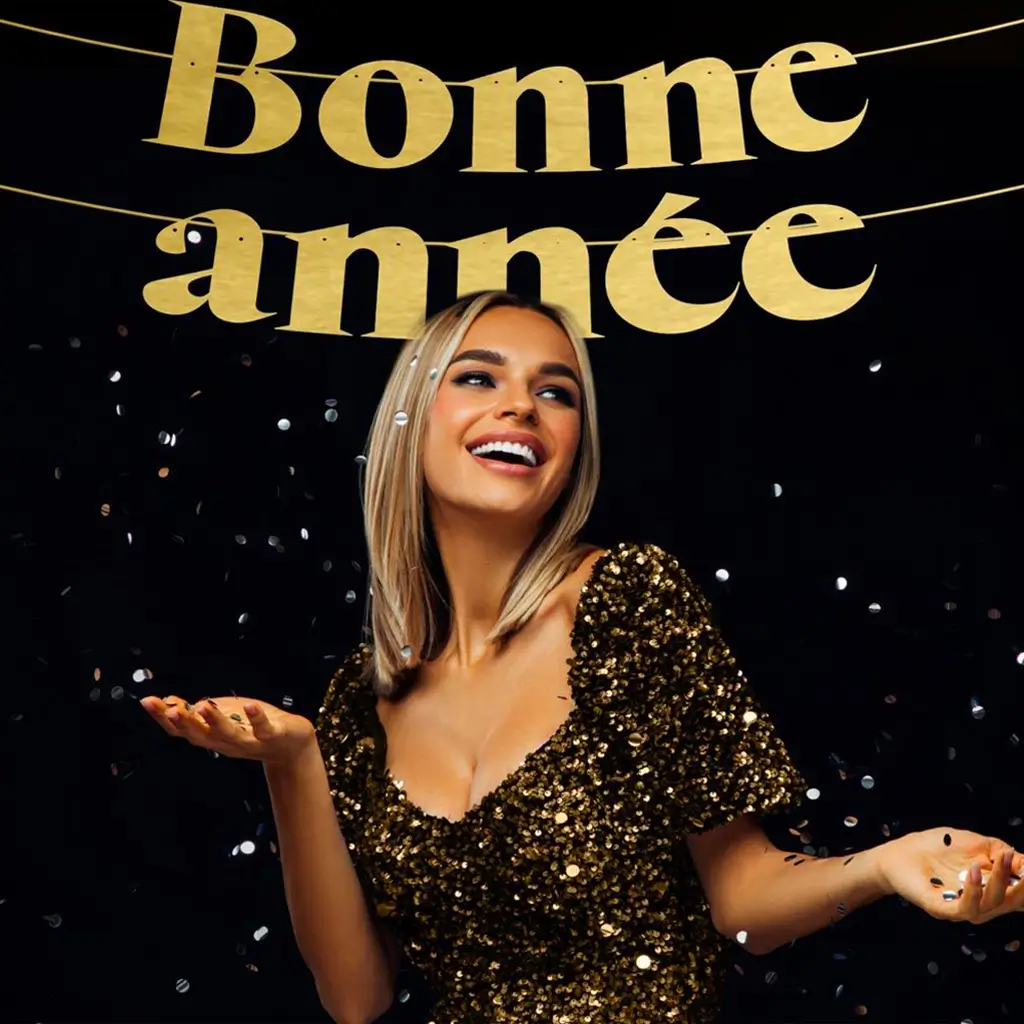 Black and gold "Happy New Year" letter garland 3 metres