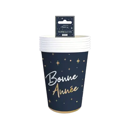 Navy Blue and Gold Happy New Year Tumbler - Set of 6